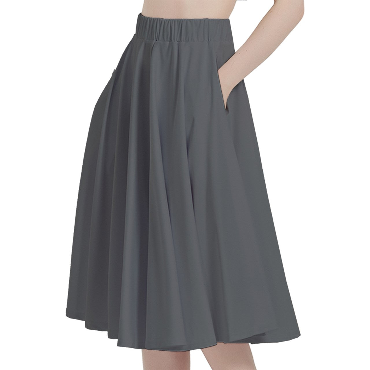 Dk Grey A-Line Midi Skirt With Pocket
