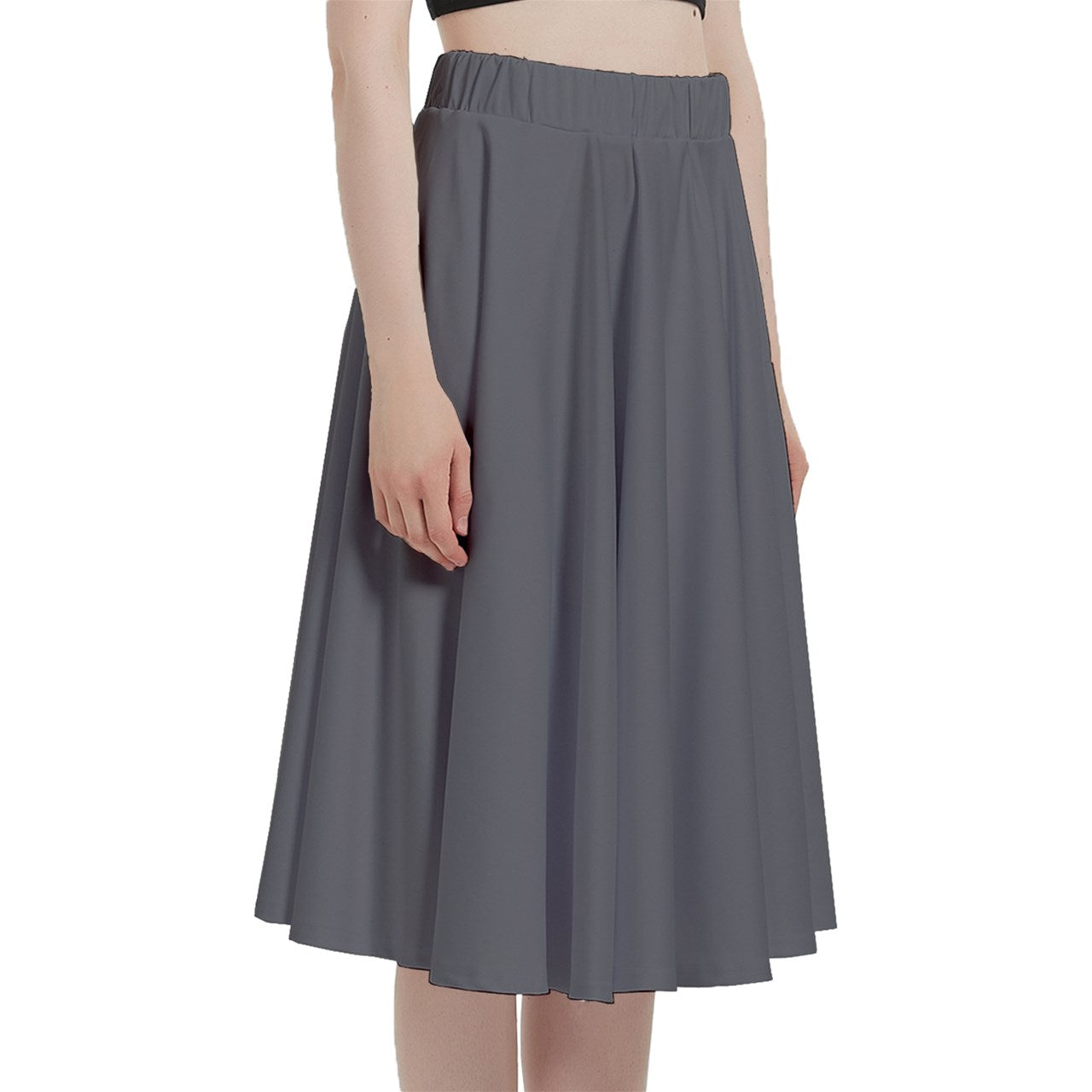 Dk Grey A-Line Midi Skirt With Pocket