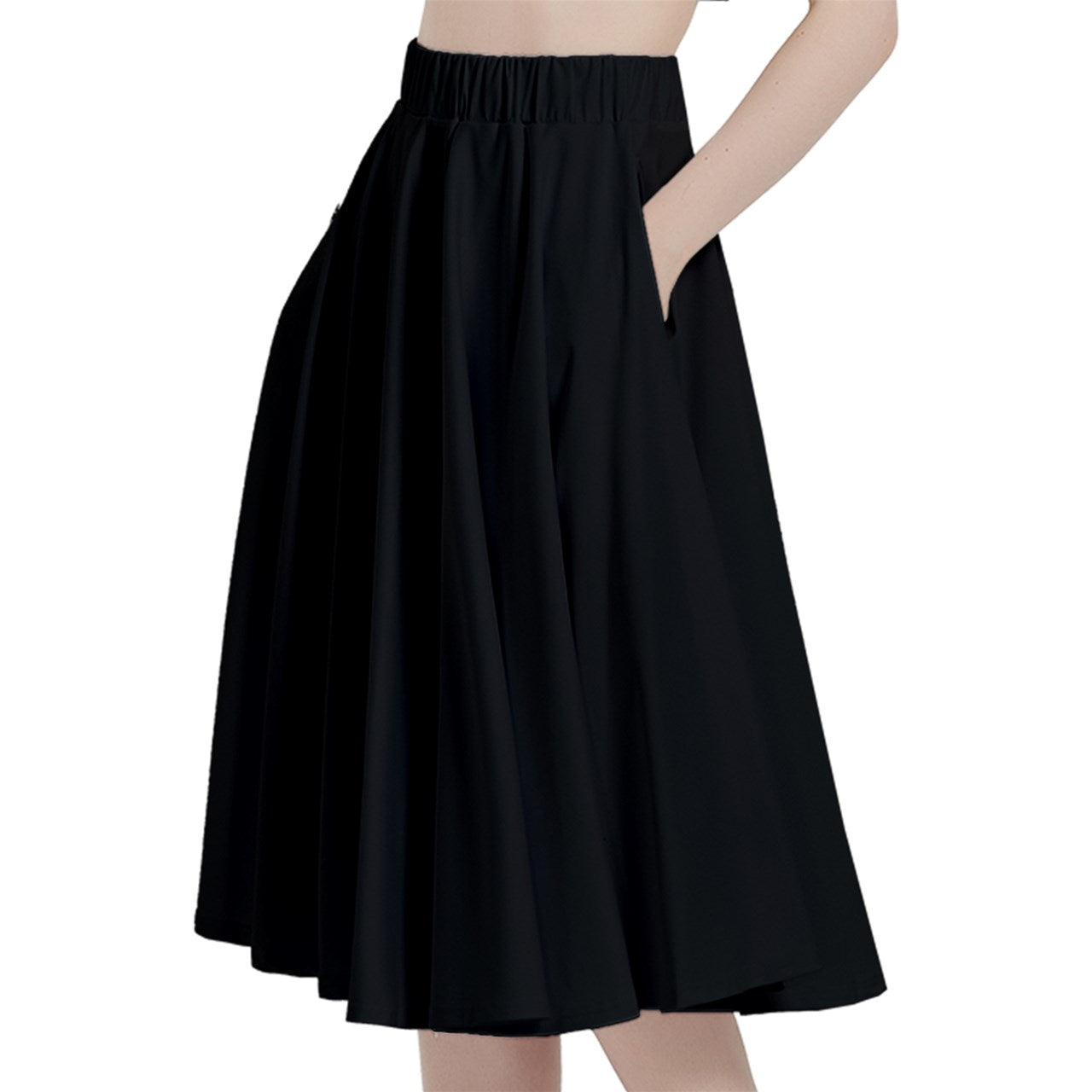 Black A-Line Midi Skirt With Pocket
