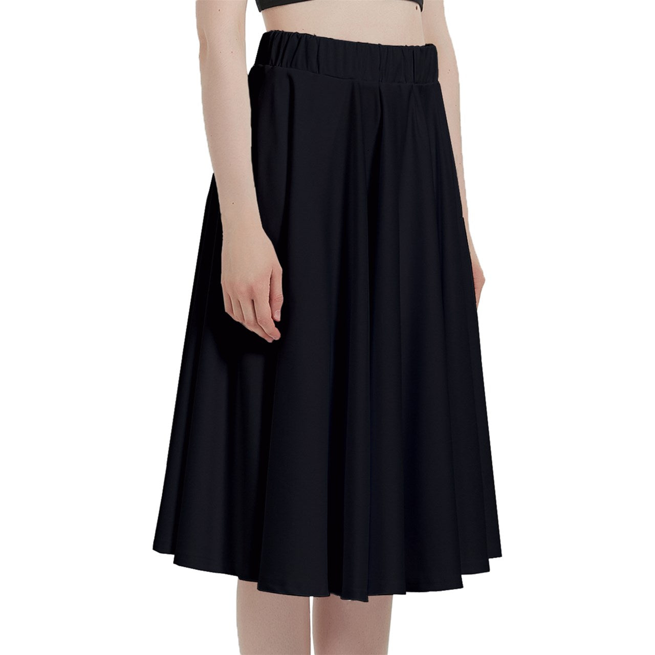 Black A-Line Midi Skirt With Pocket