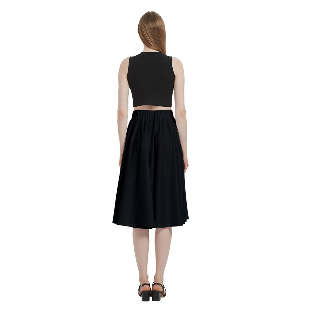 Black A-Line Midi Skirt With Pocket