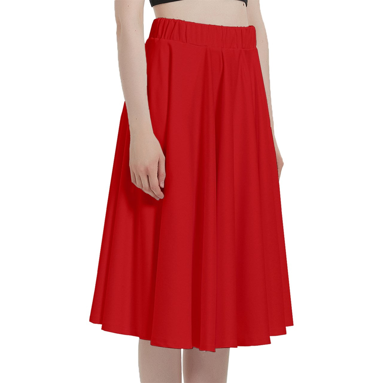 Red A-Line Midi Skirt With Pocket