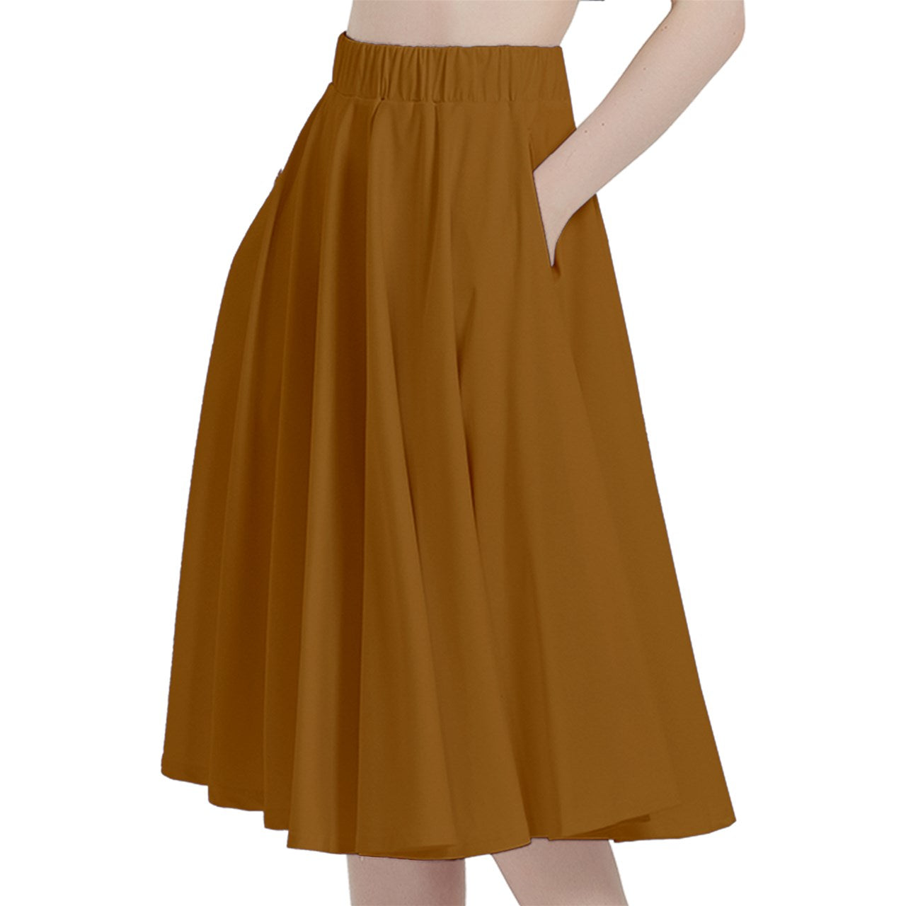 Brown A-Line Midi Skirt With Pocket