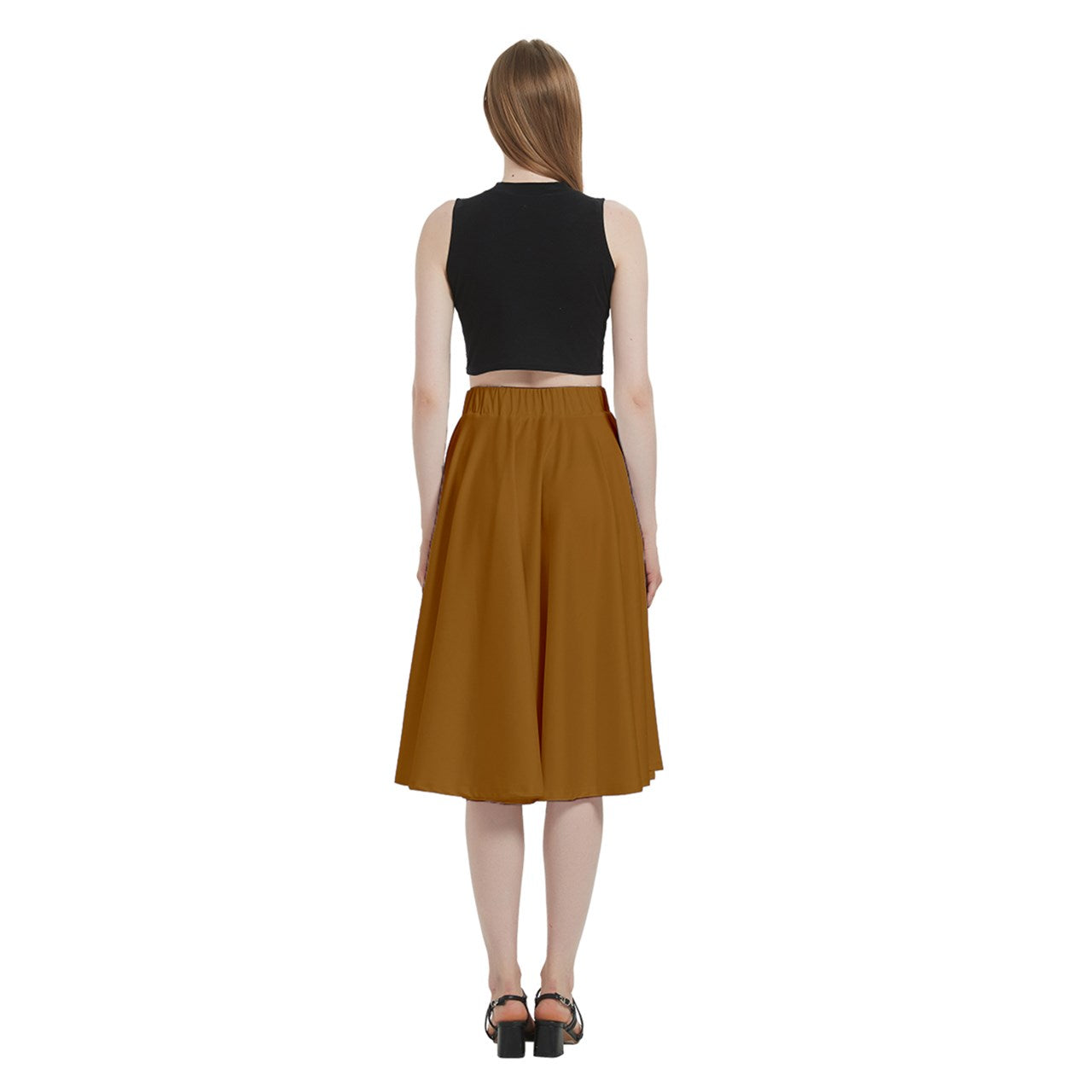 Brown A-Line Midi Skirt With Pocket