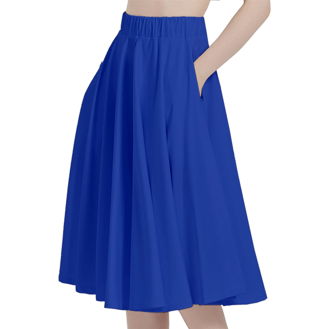 Egyptian Blue A-Line Midi Skirt With Pocket