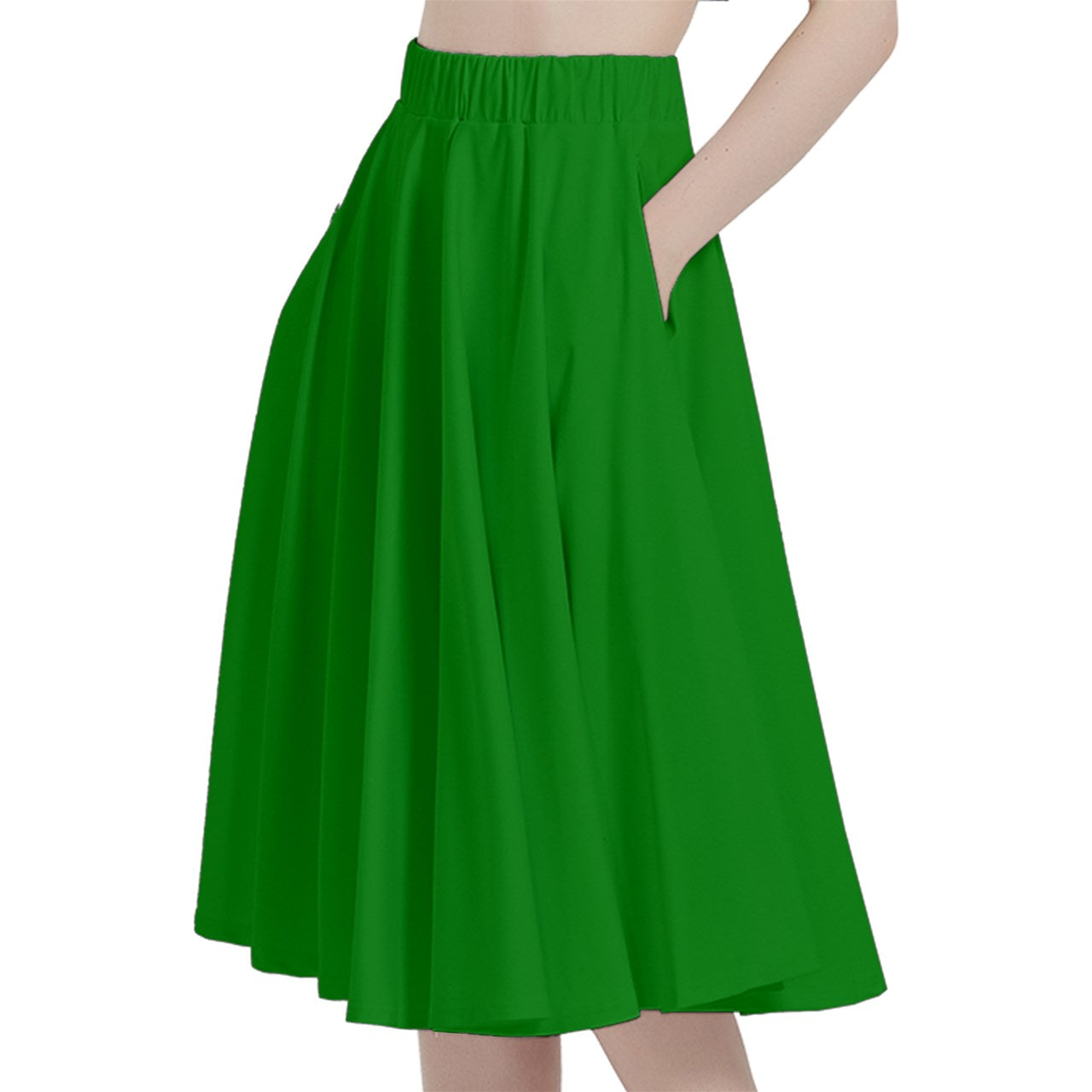 Green A-Line Midi Skirt With Pocket