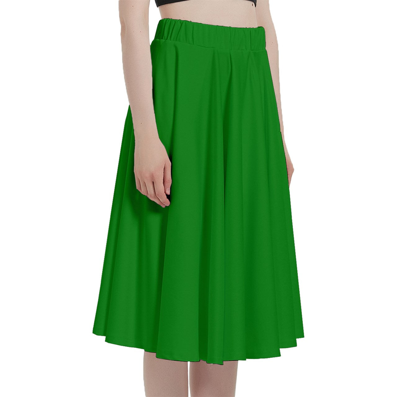 Green A-Line Midi Skirt With Pocket