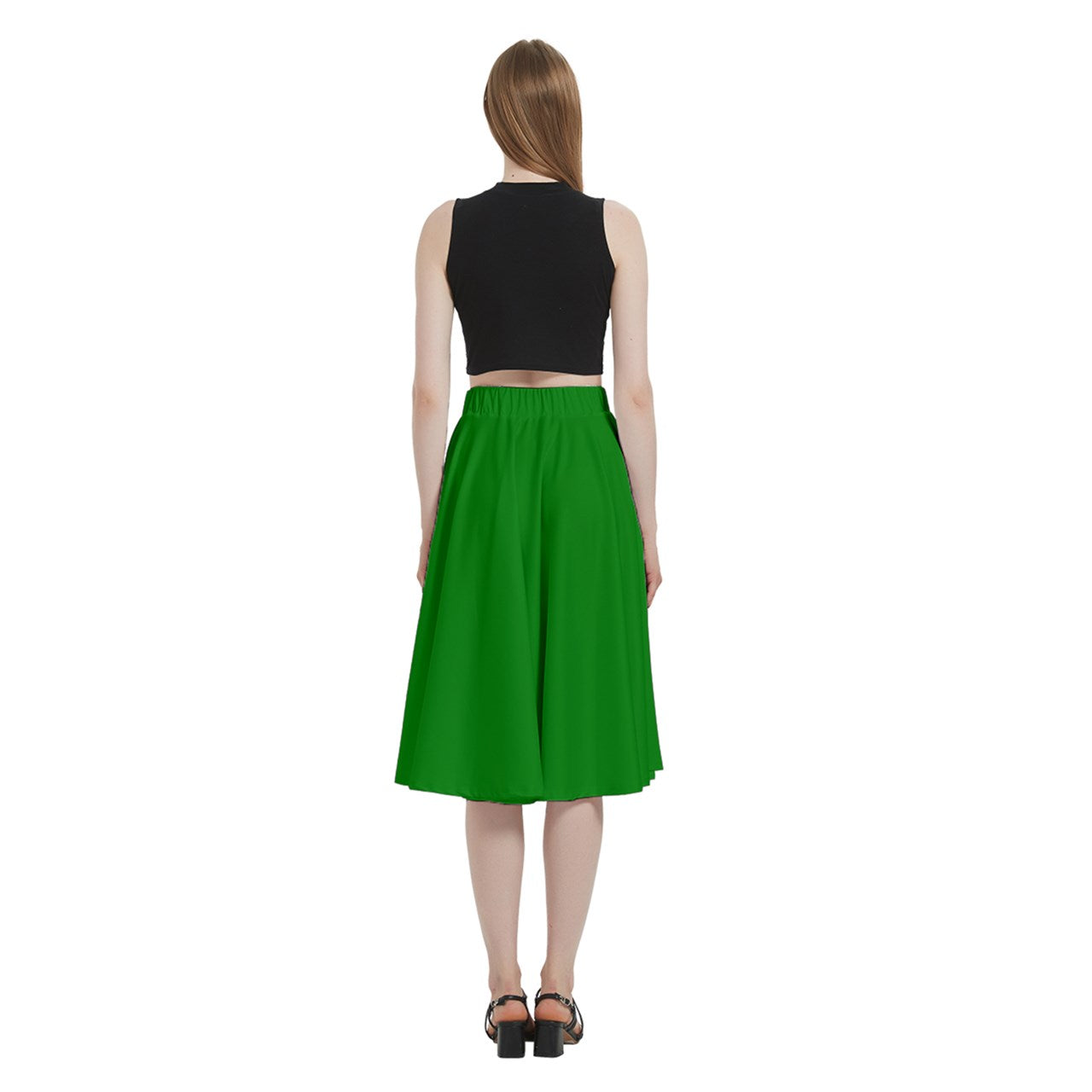 Green A-Line Midi Skirt With Pocket
