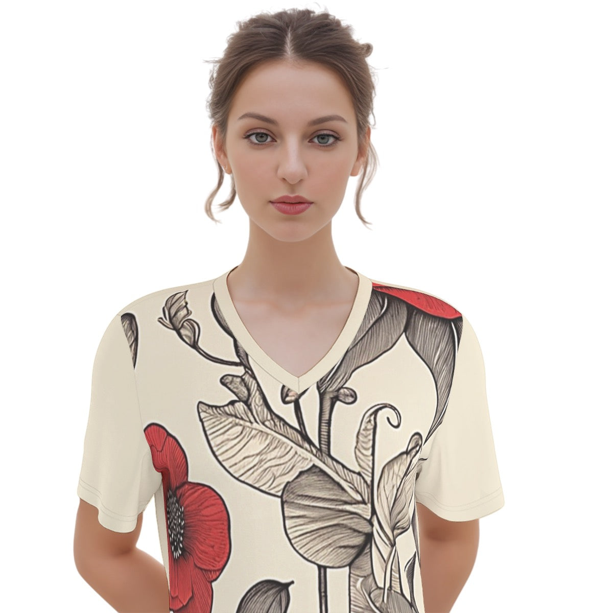 Wild Rose -- Women's V Neck Dress 100% Cotton