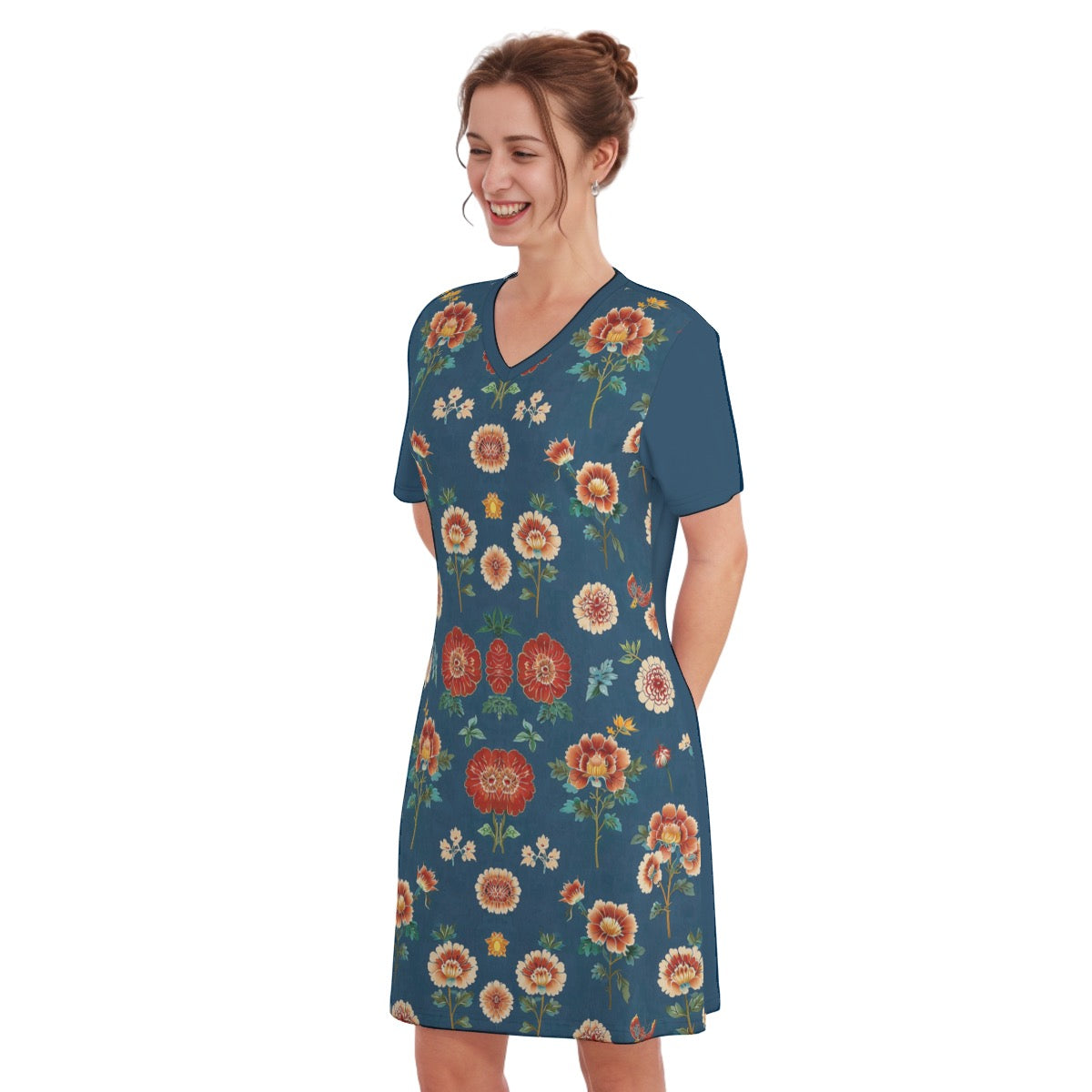 Derby -- Women's V Neck Dress 100% Cotton