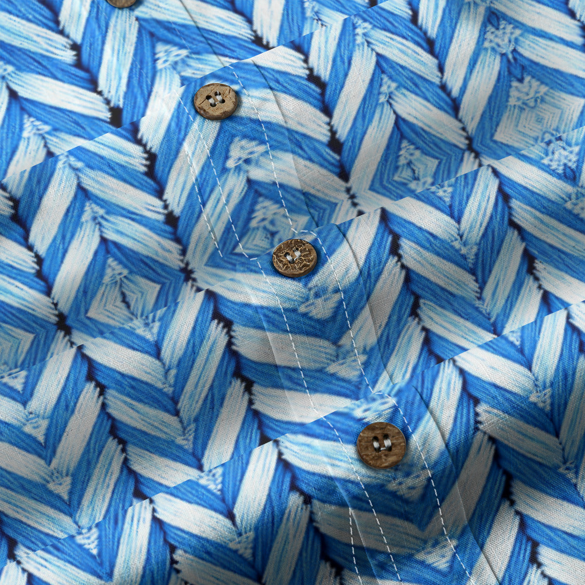 Blue Herringbone -- Men's 100% Cotton LS Collared Shirt