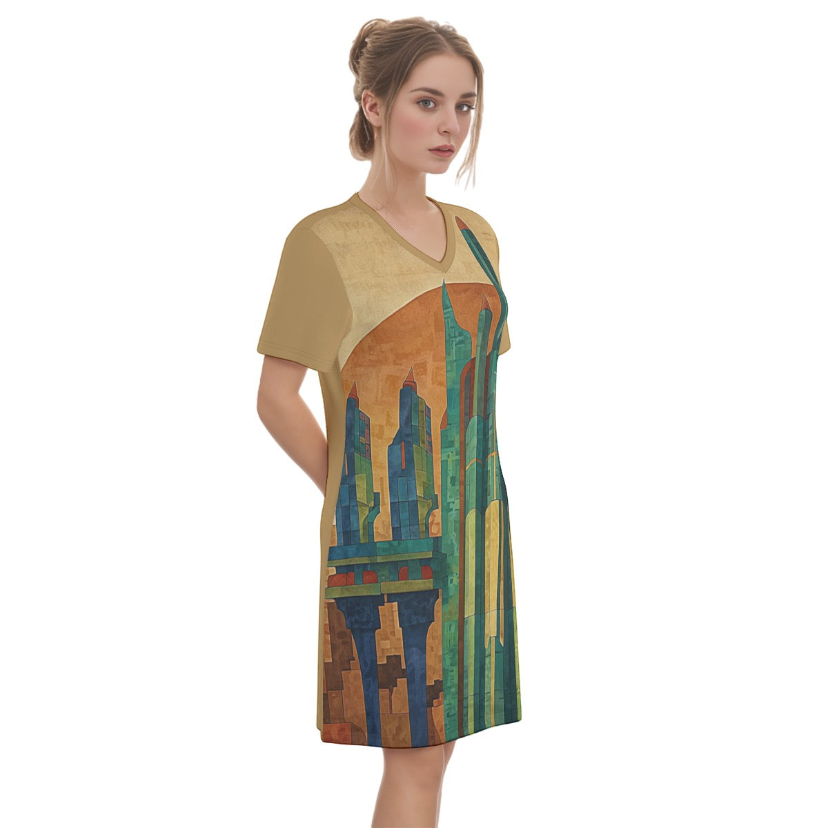 Sundown -- Women's V Neck Dress 100% Cotton