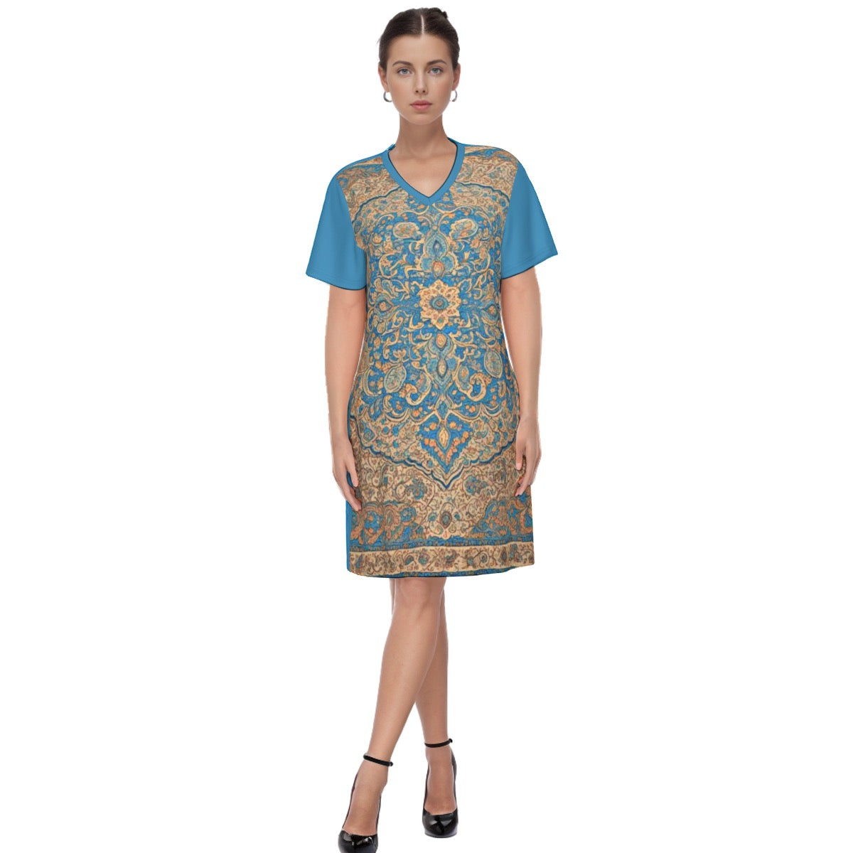 Sepolis -- Women's V Neck Dress 100% Cotton