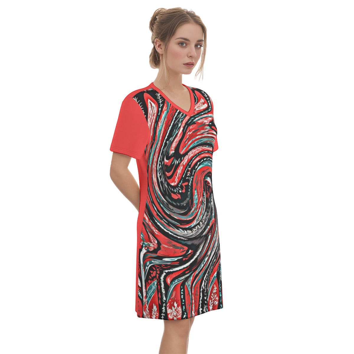 Swirl -- Women's V Neck Dress|180GMS Cotton
