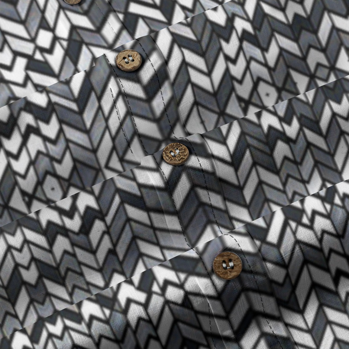 B&W Herringbone Pattern -- Men's 100% Cotton LS Collared Shirt