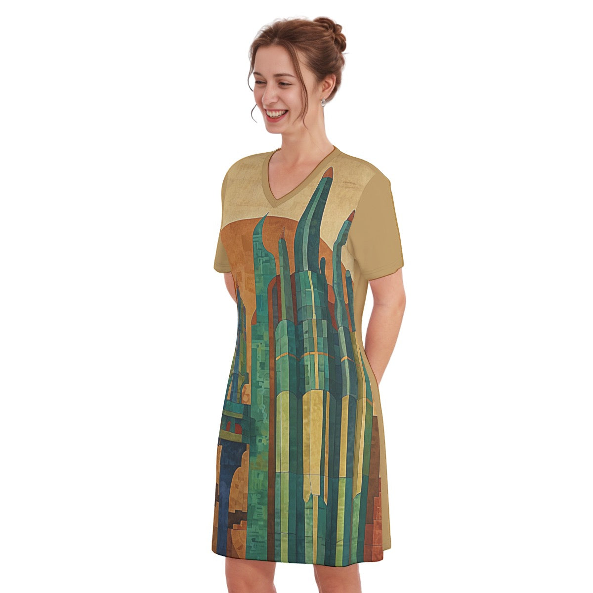 Sundown -- Women's V Neck Dress 100% Cotton
