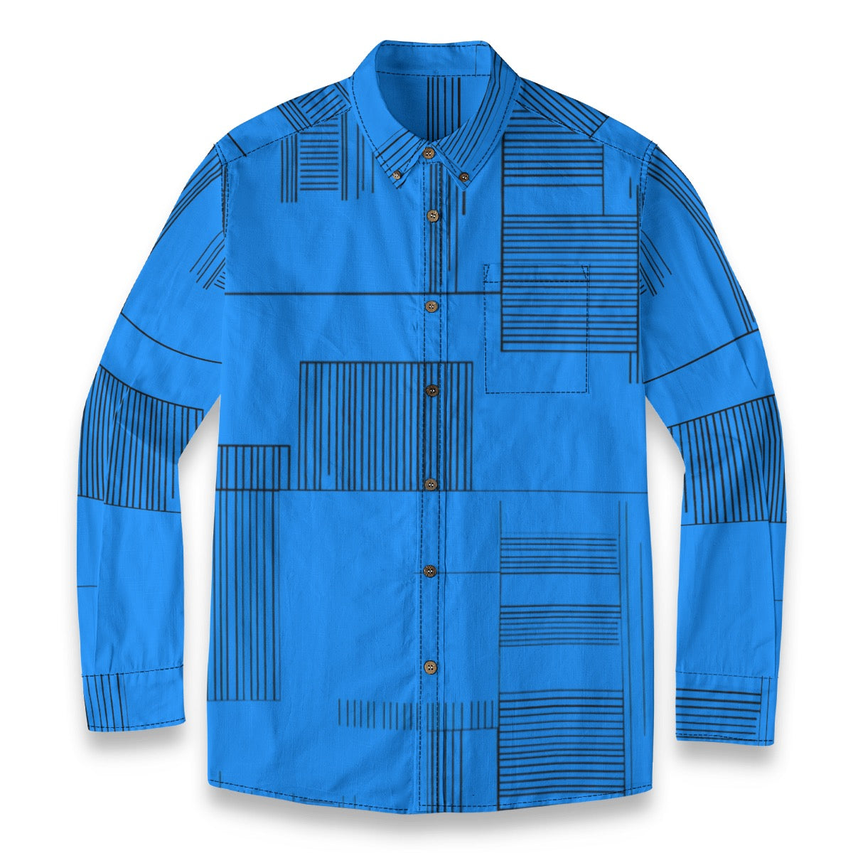 Lines Azure -- Men's 100% Cotton LS Shirt