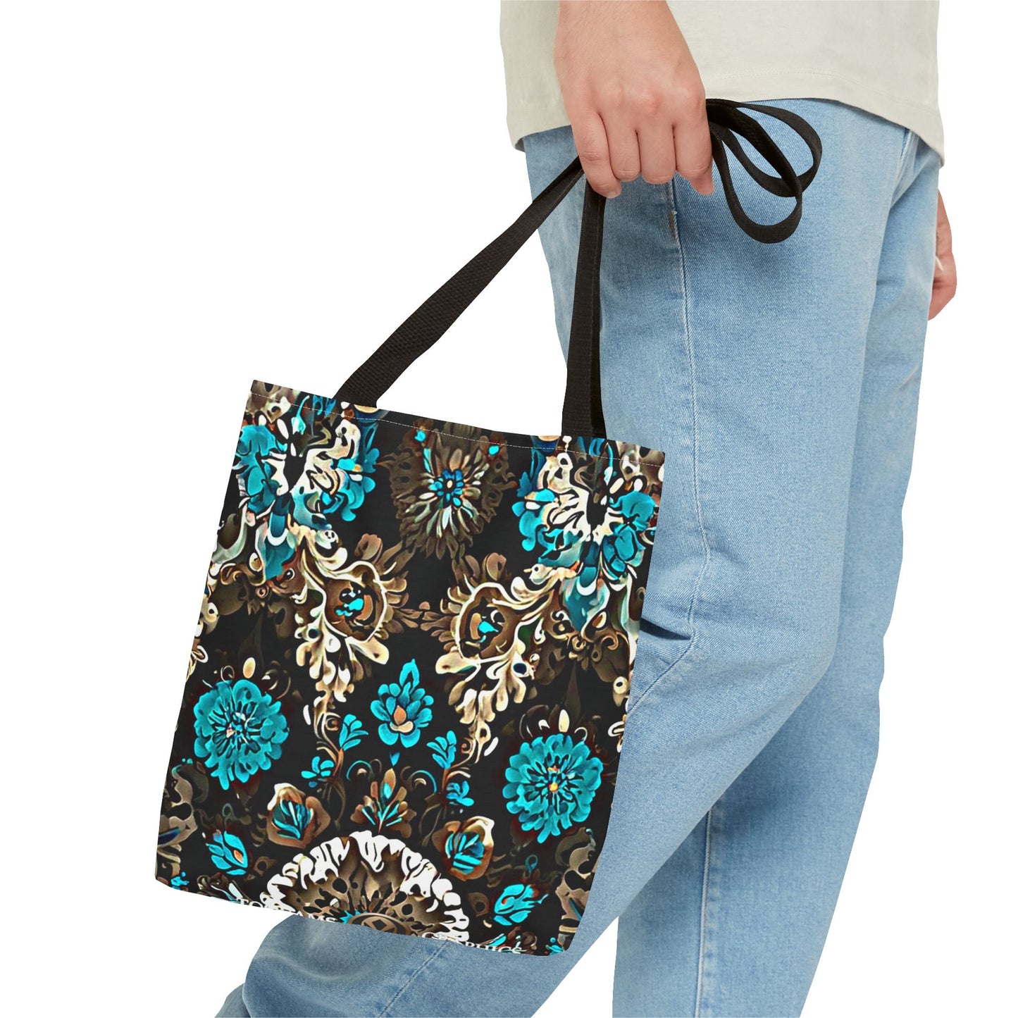 Crown Jewels - Elegant Floral Tote Bag - Stylish in Black & Teal