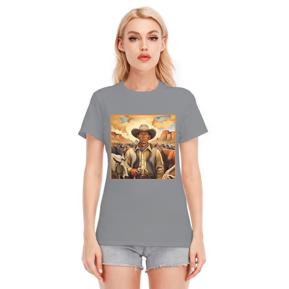 Cowboy Portrait 101 -- Unisex O-neck Short Sleeve T-shirt