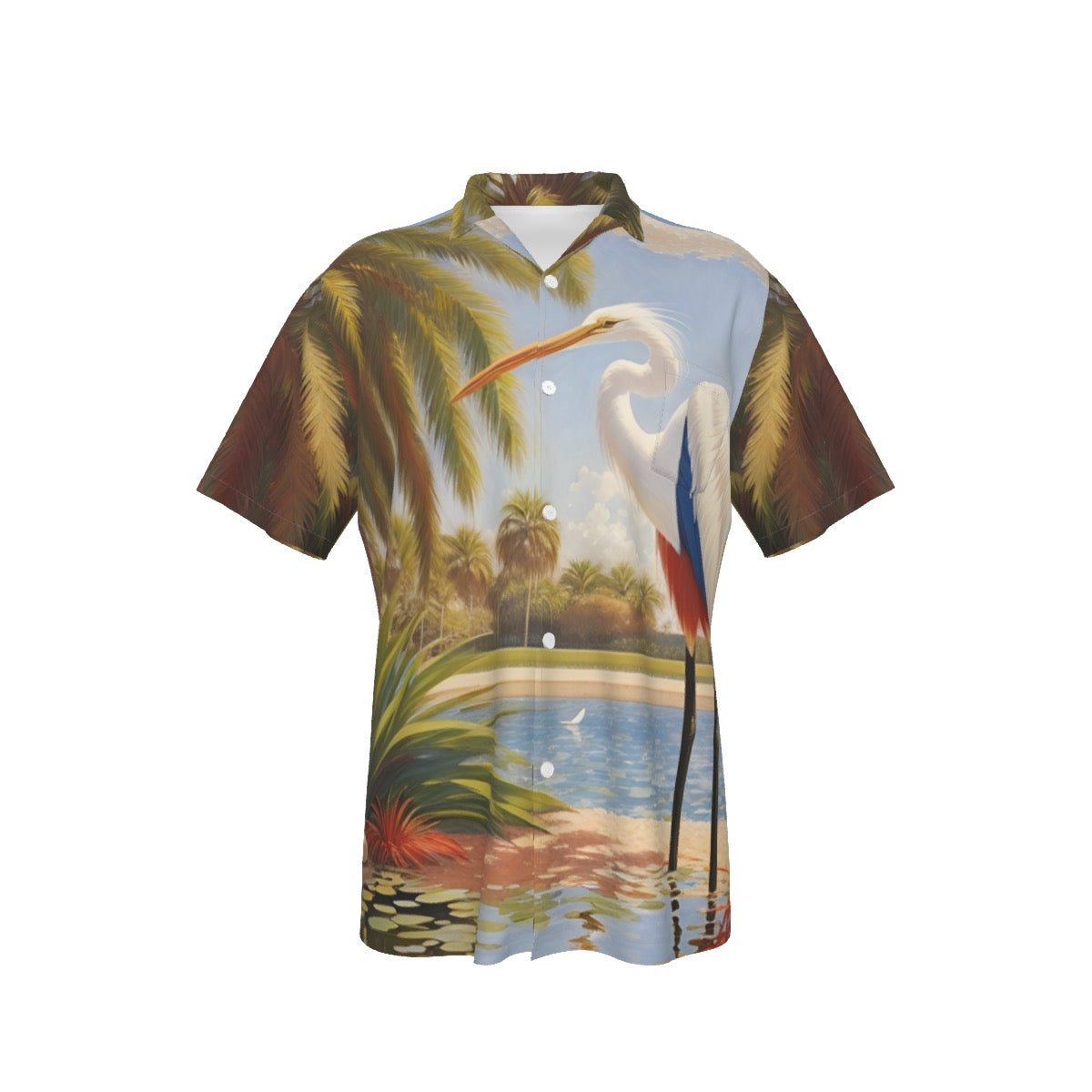 Tricolor Egret -- Men's Hawaiian Shirt With Pocket