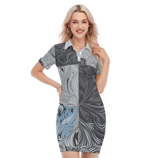 Black & Grey -- Women's Polo Collar Dress