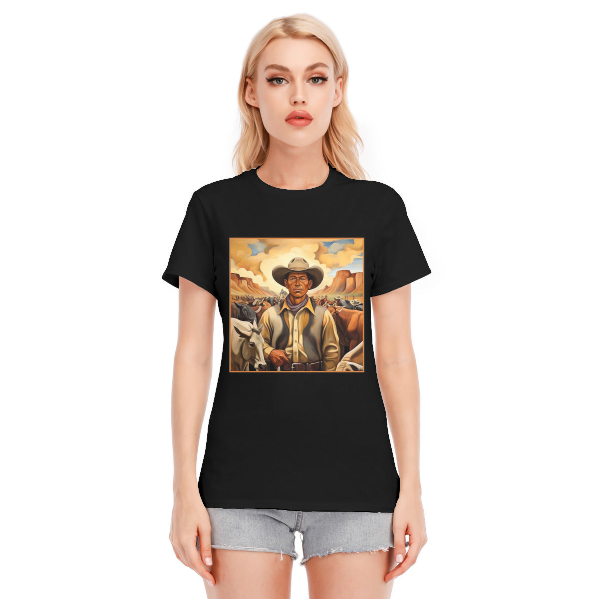 Cowboy Portrait 101 -- Unisex O-neck Short Sleeve T-shirt