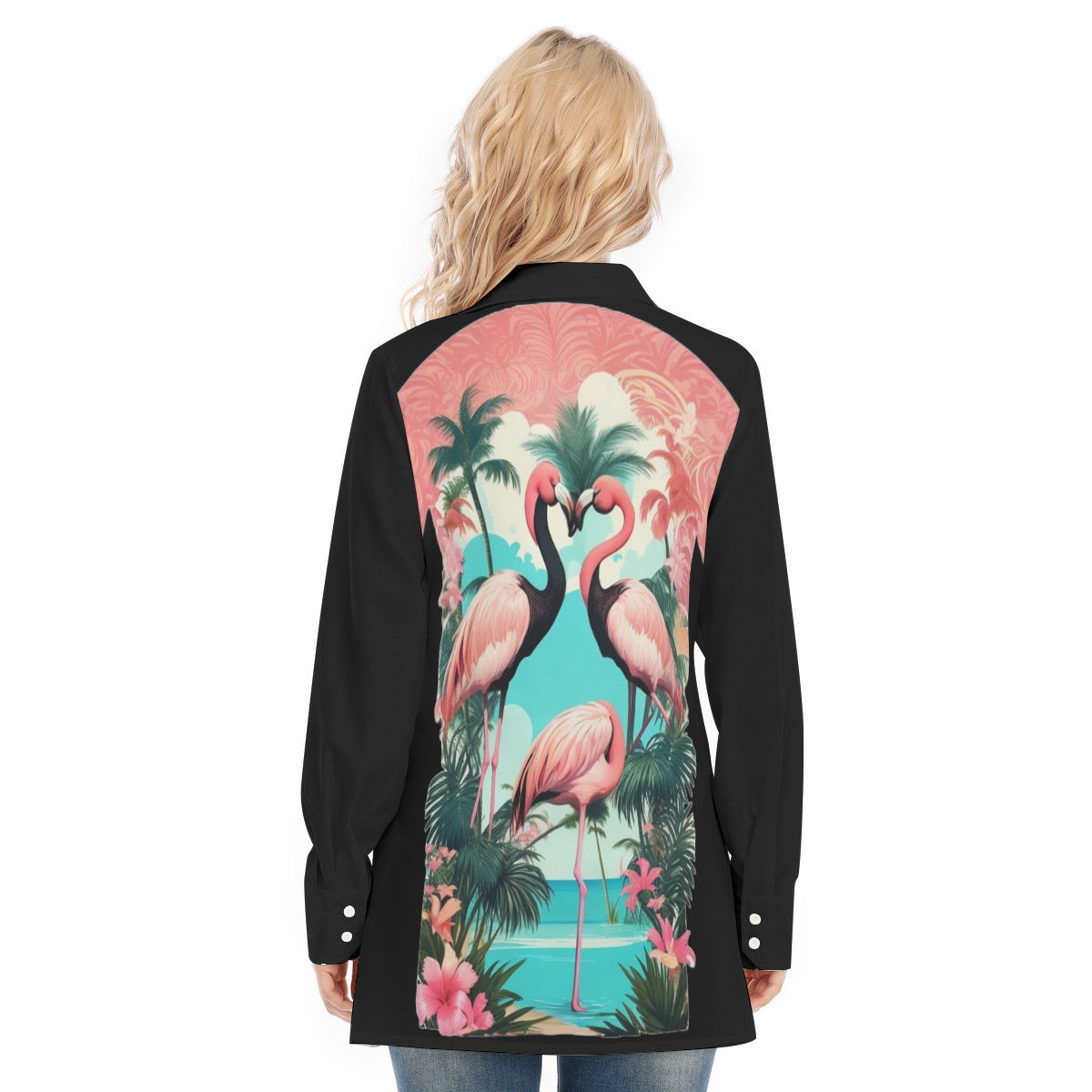 Flamingos Black Blouse