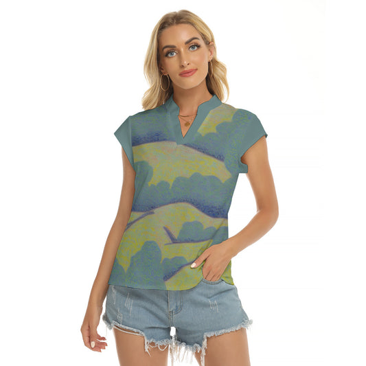Rolling Hills -- Women's Stacked V-neck Short Sleeve Blouse