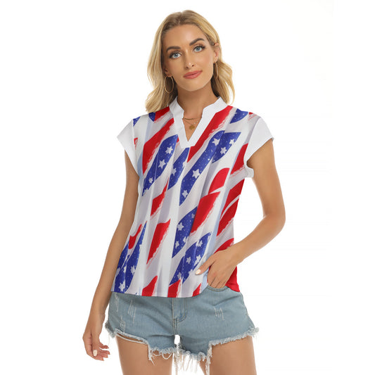 4th -- Women's Stacked V-neck Short Sleeve Blouse