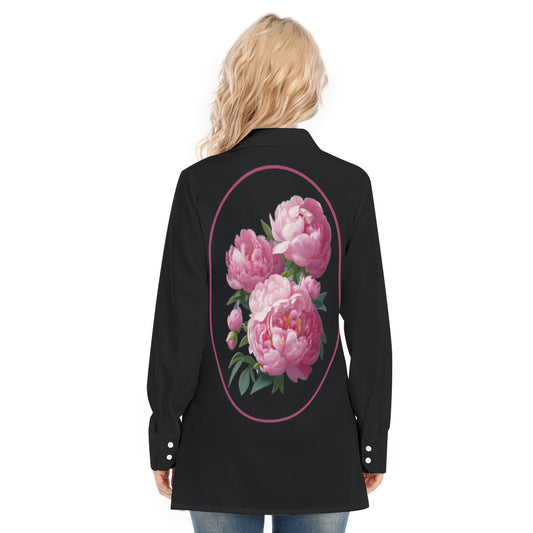 Peonies Floral Black Blouse