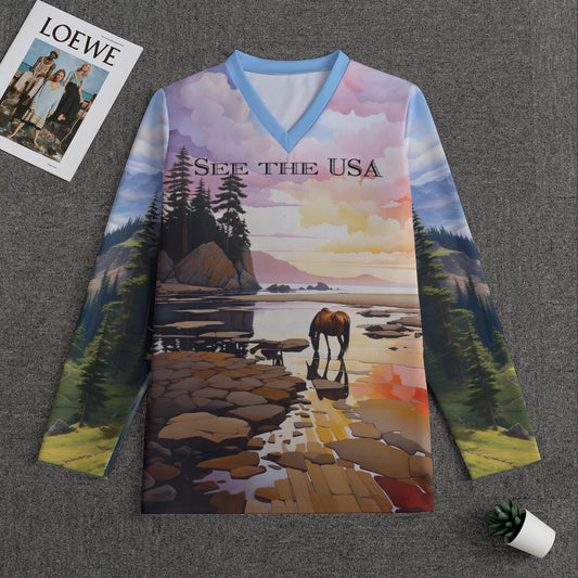 Olympic Nat'l Park -- Men's V-neck Sweatshirt With Long Sleeve