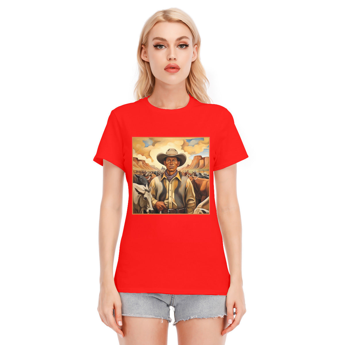 Cowboy Portrait 101 -- Unisex O-neck Short Sleeve T-shirt