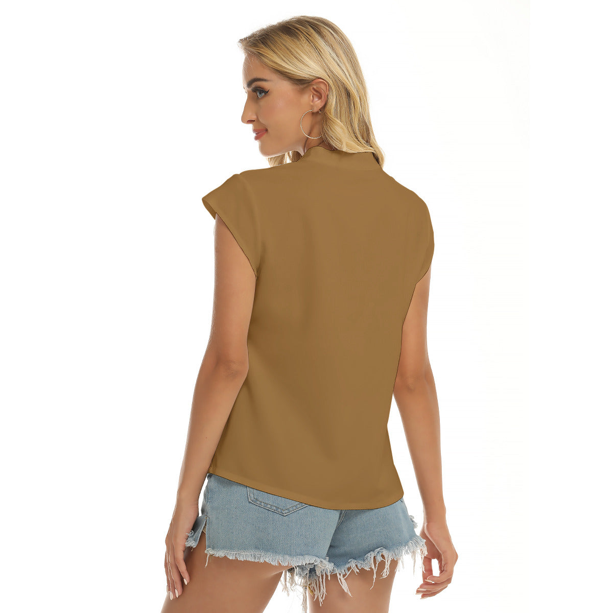 Akkadia -- Women's Stacked V-neck Short Sleeve Blouse