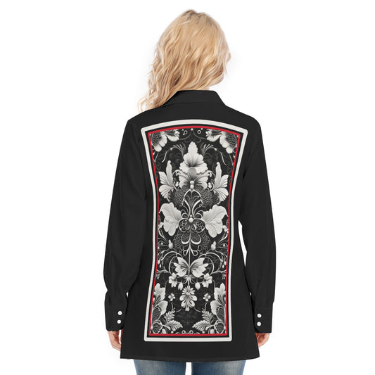 White Lace Pattern Black Blouse