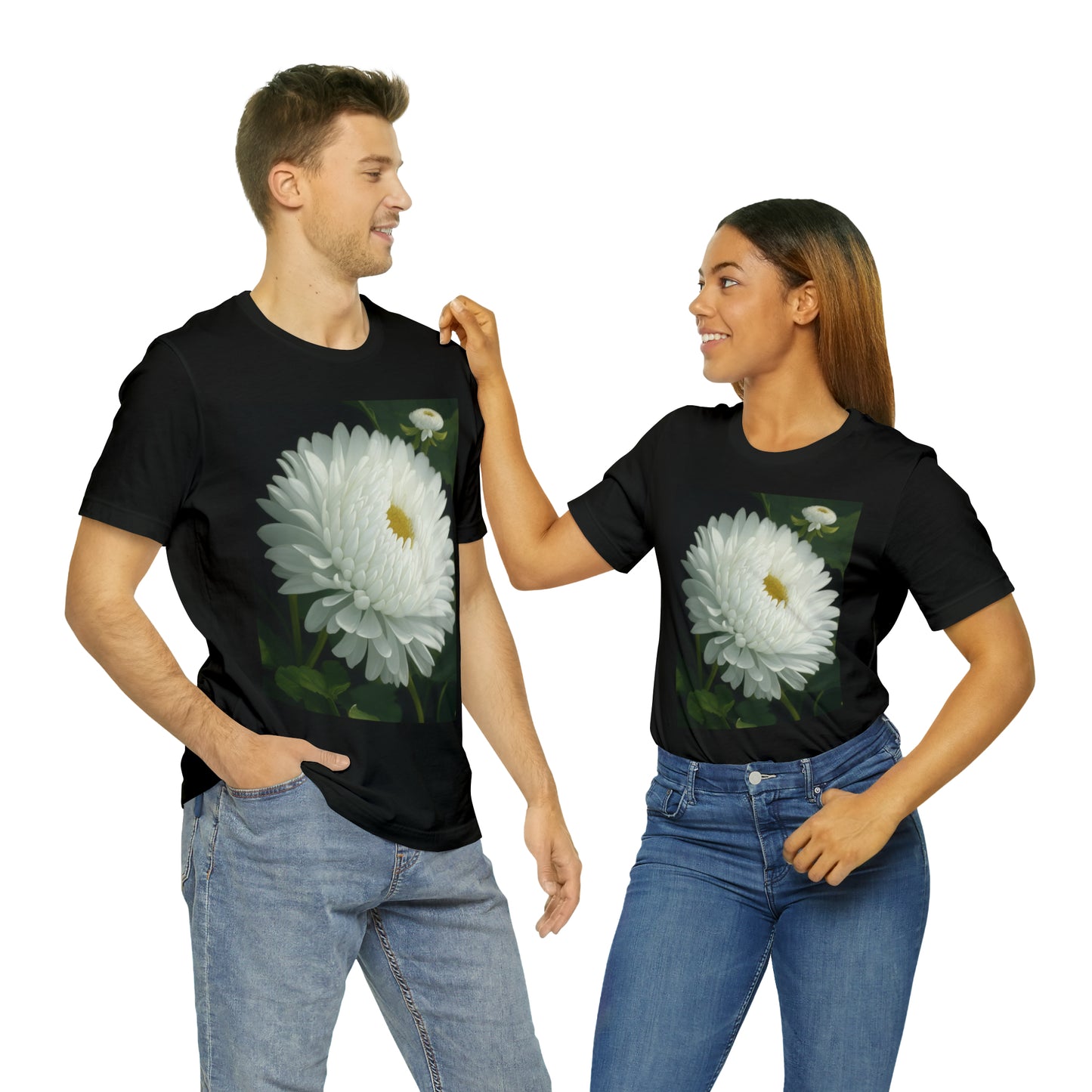 Chrysanthemum B/W -- Unisex Jersey Short Sleeve Tee