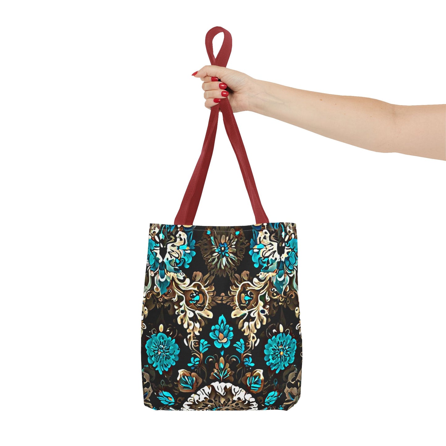 Crown Jewels - Elegant Floral Tote Bag - Stylish in Black & Teal