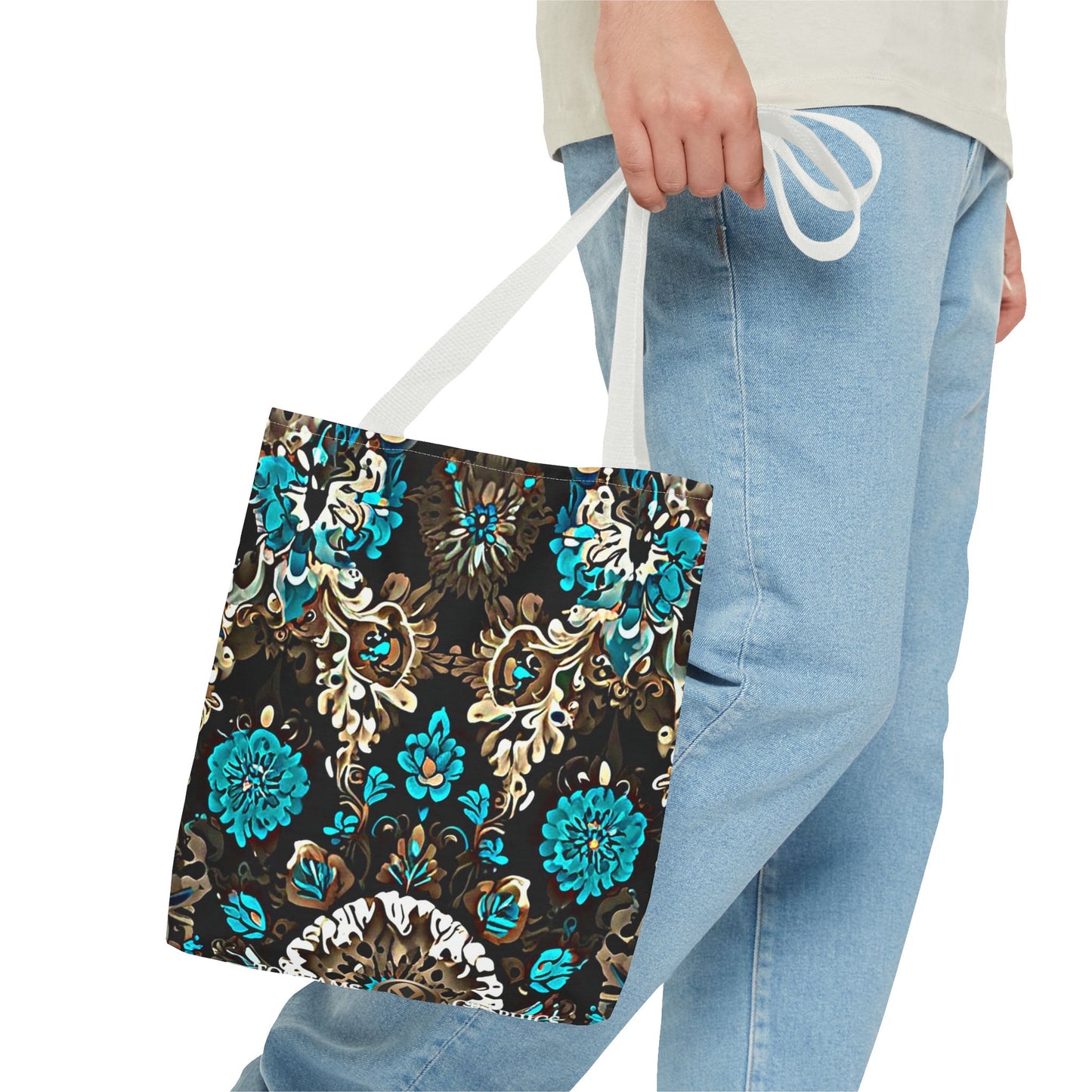 Crown Jewels - Elegant Floral Tote Bag - Stylish in Black & Teal