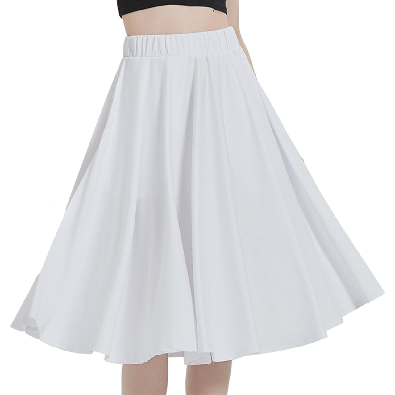 White A-Line Midi Skirt With Pocket