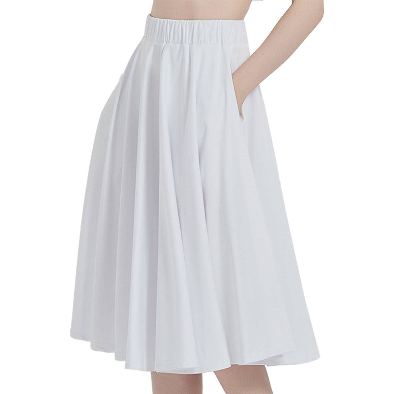 White A-Line Midi Skirt With Pocket