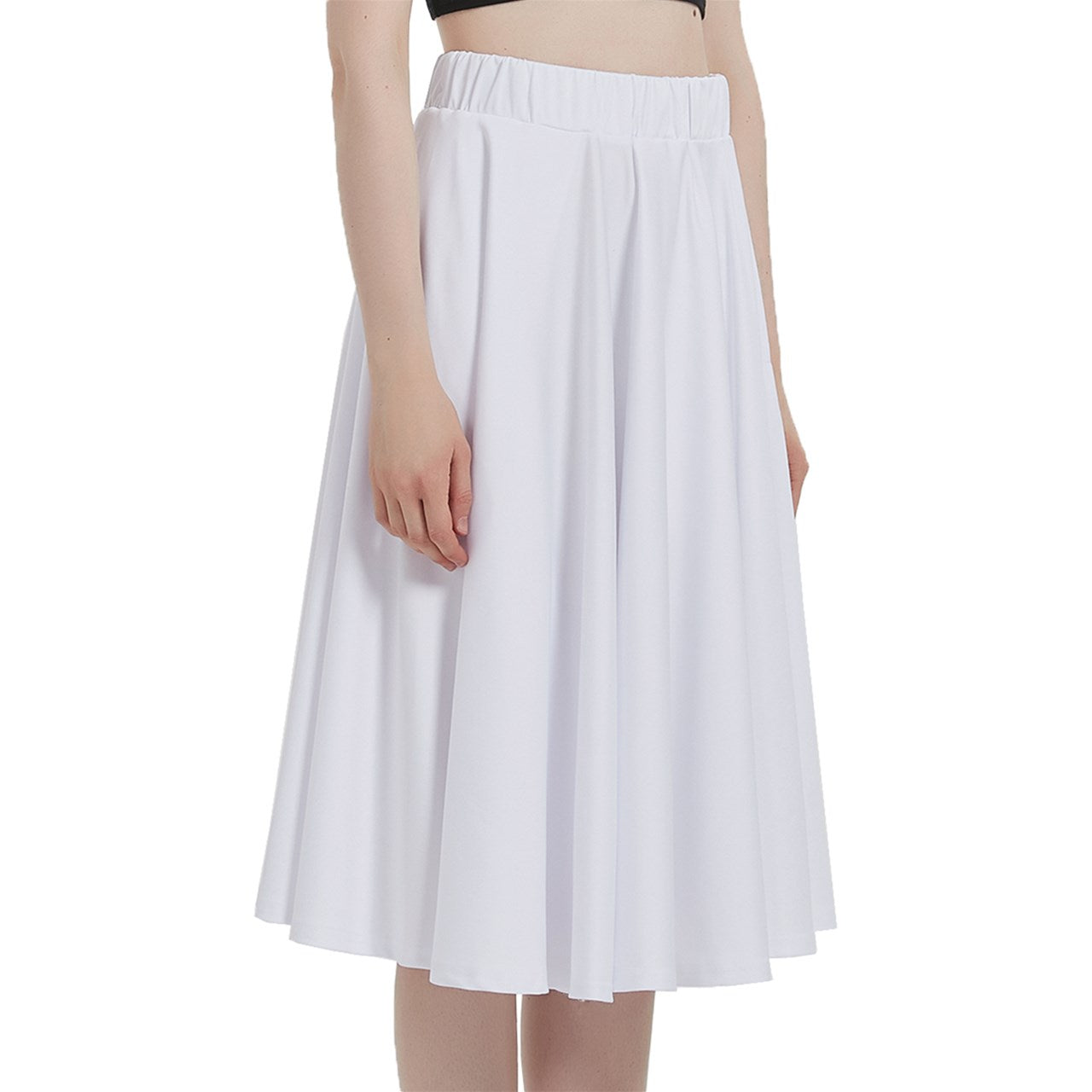 White A-Line Midi Skirt With Pocket