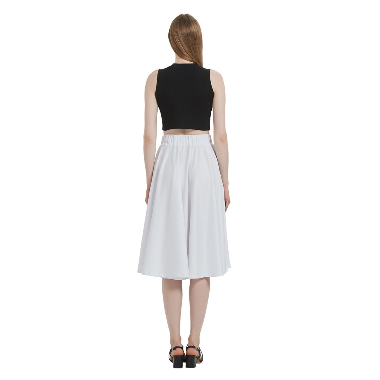 White A-Line Midi Skirt With Pocket