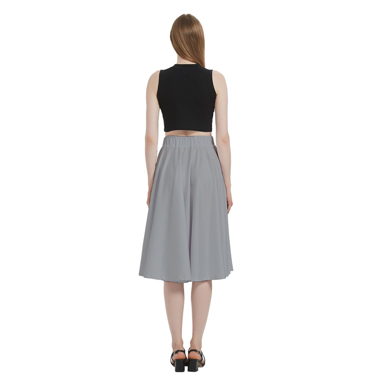Lt Grey A-Line Midi Skirt With Pocket