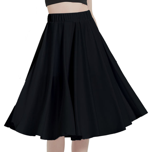 Black A-Line Midi Skirt With Pocket