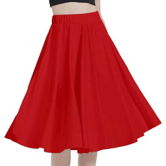 Red A-Line Midi Skirt With Pocket