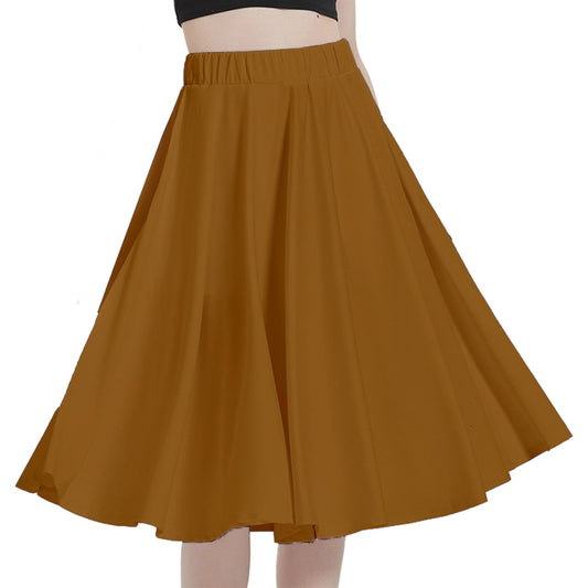 Brown A-Line Midi Skirt With Pocket
