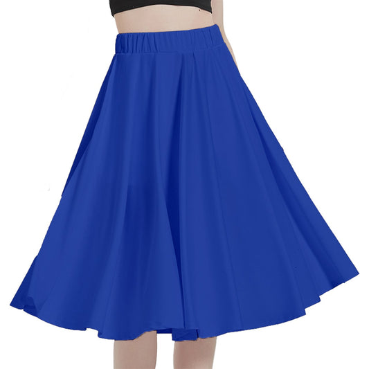 Egyptian Blue A-Line Midi Skirt With Pocket