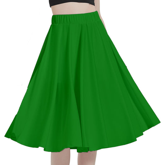 Green A-Line Midi Skirt With Pocket
