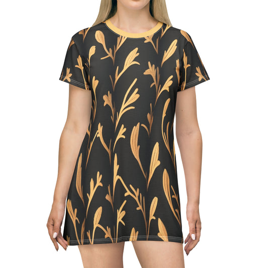 Gold on Black -- T-Shirt Dress (AOP)