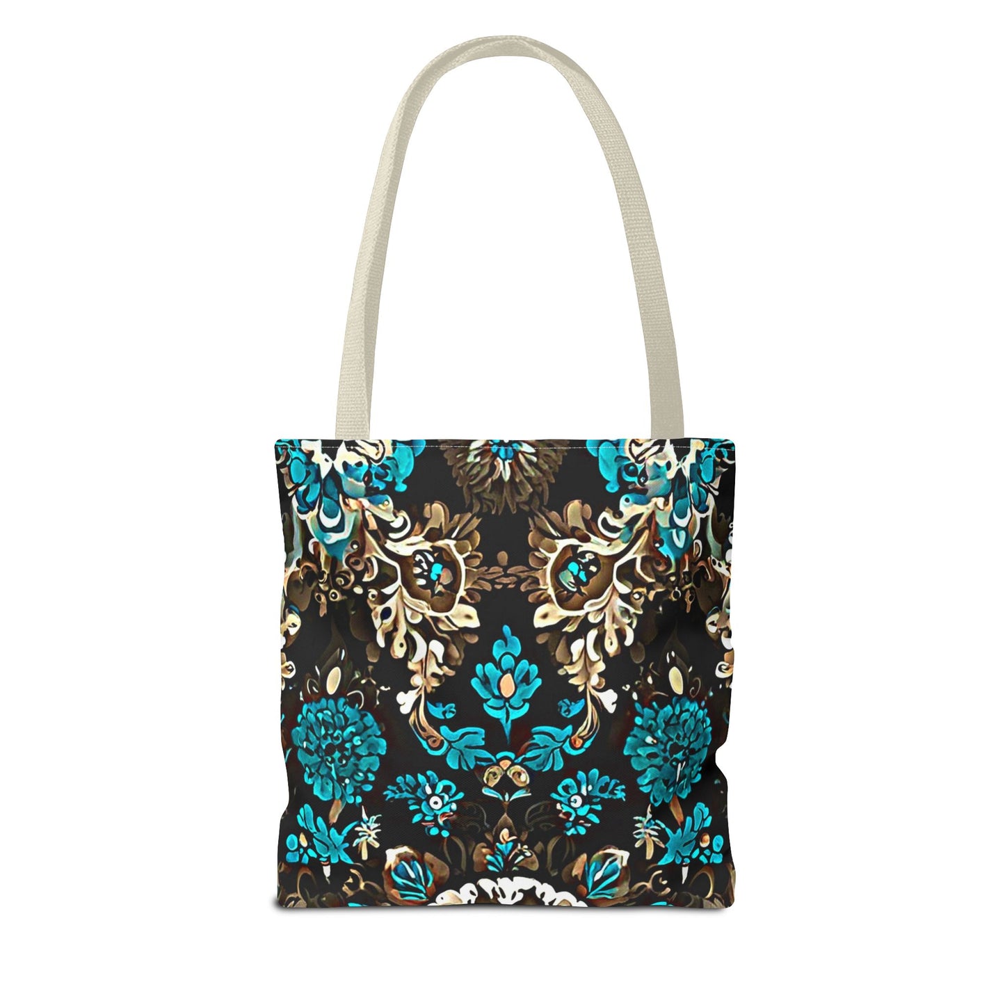 Crown Jewels - Elegant Floral Tote Bag - Stylish in Black & Teal