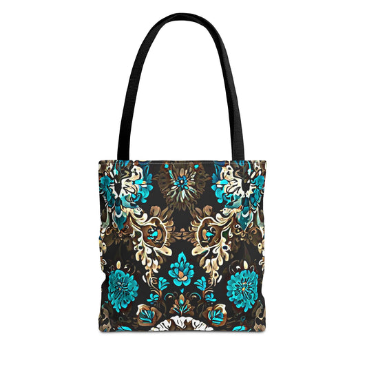 Crown Jewels - Elegant Floral Tote Bag - Stylish in Black & Teal